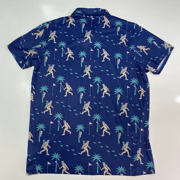 TIPSY ELVES “BIGFOOT BOGEY” GOLF POLO SHIRT Men's Size Large Blue EUC - Picture 7 of 7